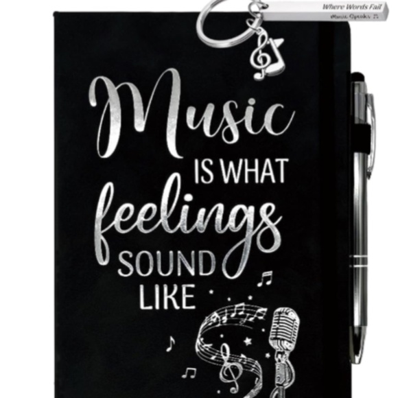 Music is What Feelings Sound Like Black Music Journal Keychain & Pen set New - Picture 5 of 8